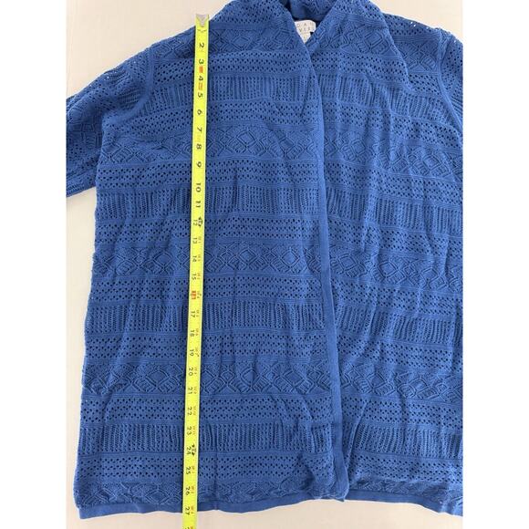 Joan Rivers Cardigan Sz L Open Crochet Knit Boho Beach Blue Lagenlook Shawl New - Picture 9 of 13
